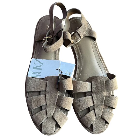 Zara Suede Fisherman Sandals | Size 10 | Split Leather | NWT | Brown Trendy Chic - Picture 6 of 7